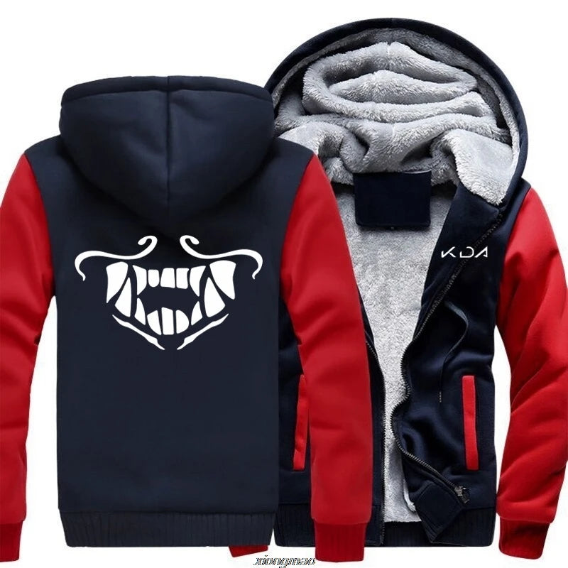 Men's Thicken Hoodie Game KDA K/DA Akali Mask Printed Zipper Sweatshirts Coat Unisex Adults Casual Warm Fleece Hooded