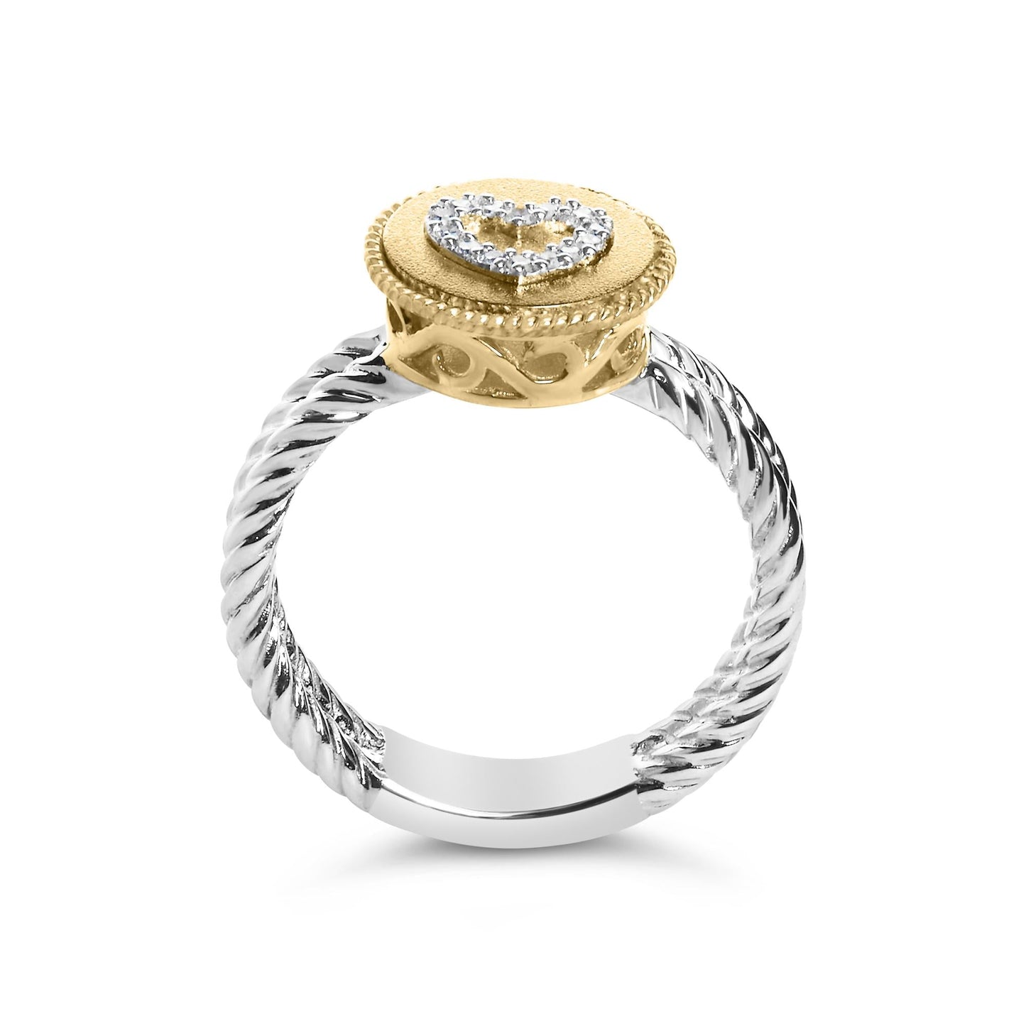 18K Yellow Gold Plated .925 Sterling Silver Diamond Heart Ring with Satin Finish (I-J Color, SI1-SI2 Clarity)-4