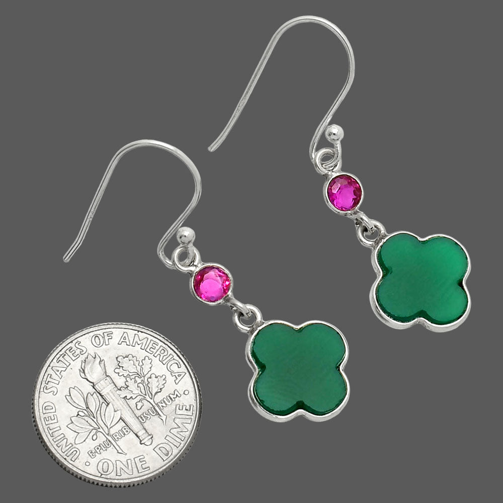 Natural Green Onyx & Ruby Earrings E-1006 SDE85180-2