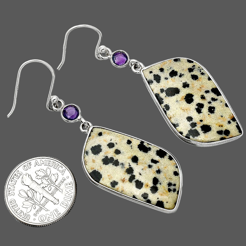 Natural Dalmatian & Amethyst Earrings E-1002 SDE85647-2