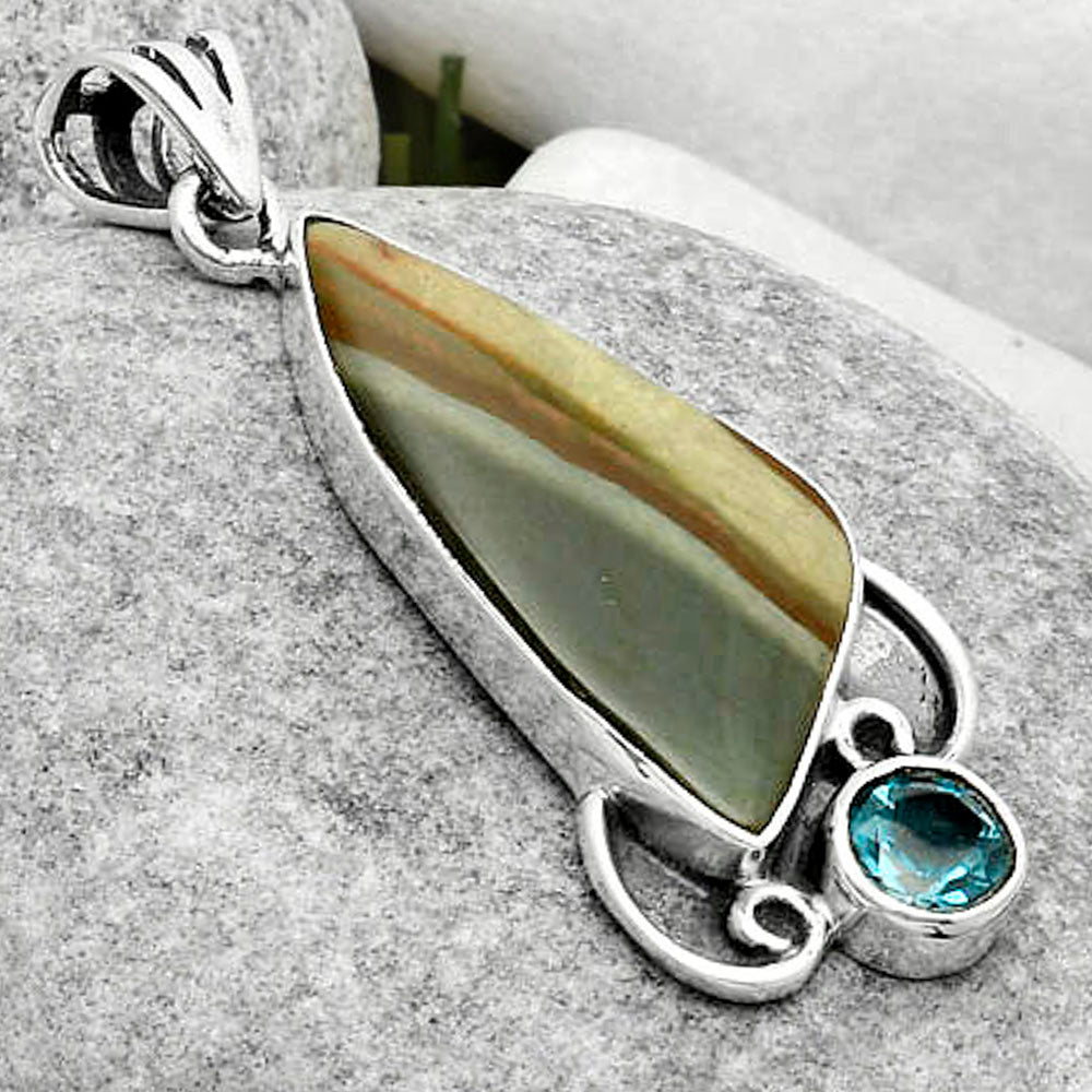 Polygram Jasper & London Blue Topaz Pendant P-1029 SDP116955-2