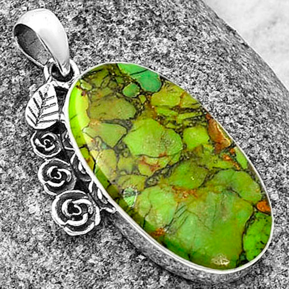 Floral - Green Matrix Turquoise Pendant P-1070 SDP139466-2