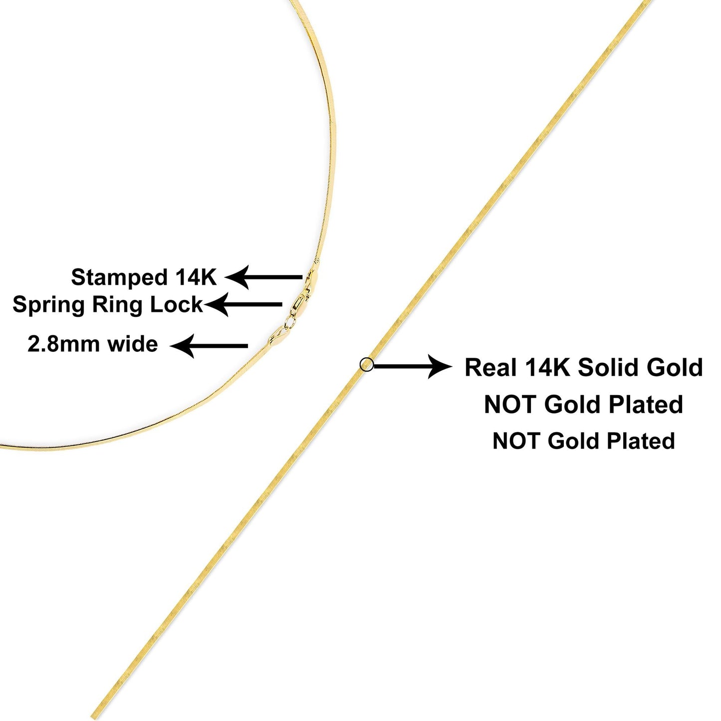 Unisex Solid 14K Gold 2.8mm Imperial Herringbone Chain Necklace-4