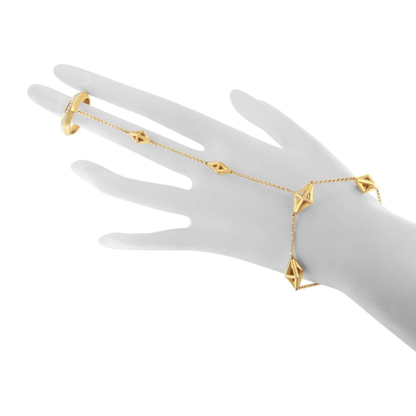 14K Yellow Gold 1/4 Cttw Diamond Ring and Bracelet Hand Chain (G-H Color, SI1-SI2 Clarity) - 7"-4