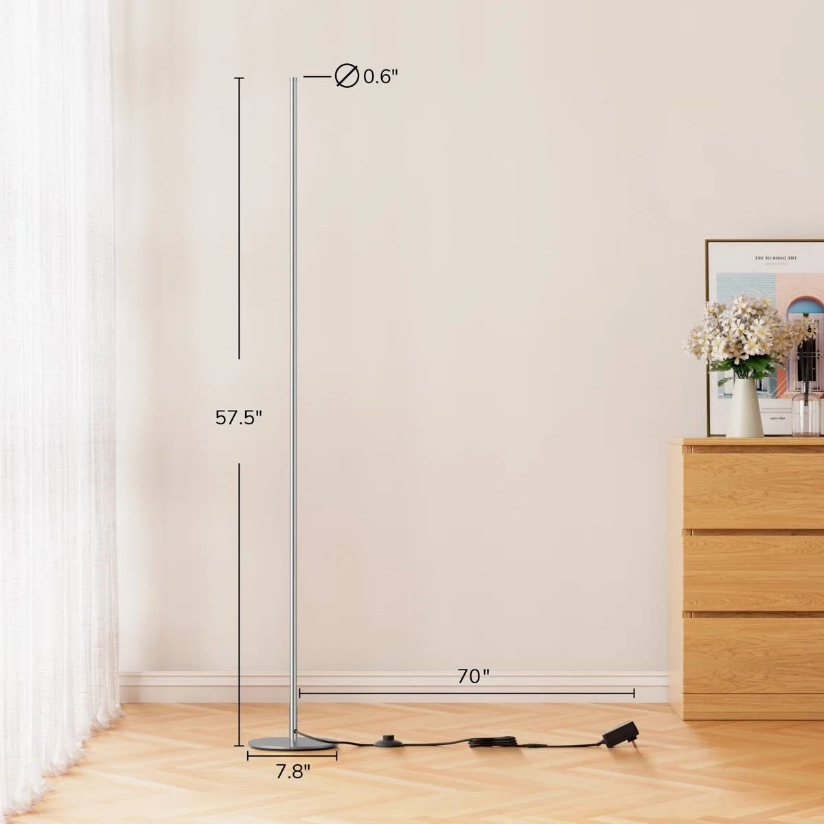 Silver Minimalist 57-inch Slim Bar-Shaped Dimmable LED Corner Floor Lamp-4