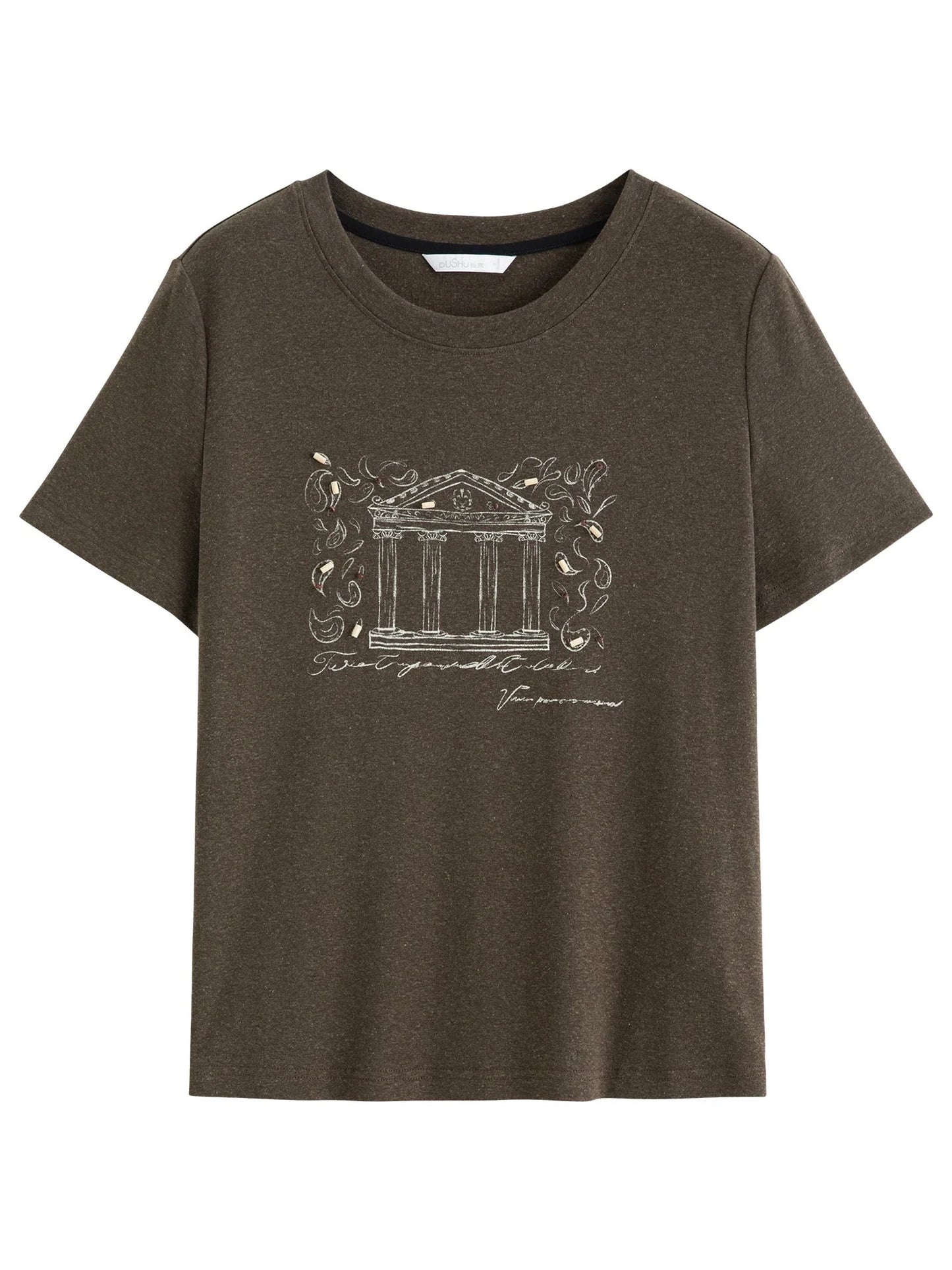 Vintage Beaded T-Shirt Casual Round Neck Top