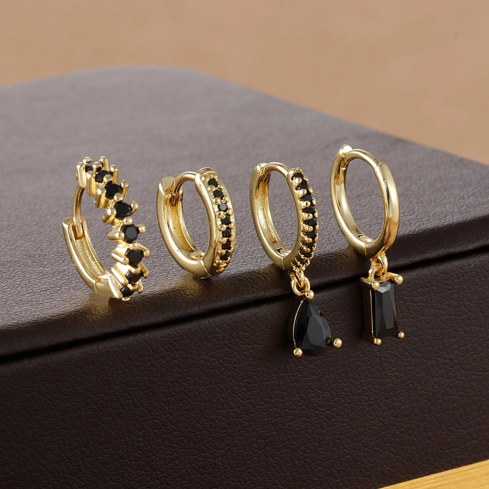4pcs Stainless Steel Zircon Water Drop Earrings Set