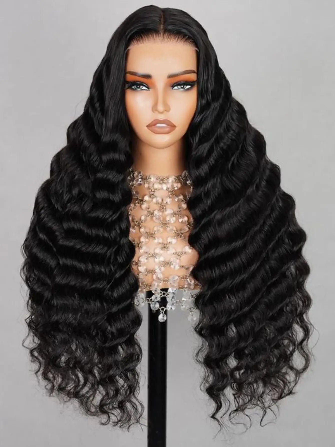 42Inch 250% Density Deep Wave GLUELESS Lace Front Human Hair Wigs HD Transparent 13x6 Lace Frontal Wigs Wet and Wavy Human Hair Wigs