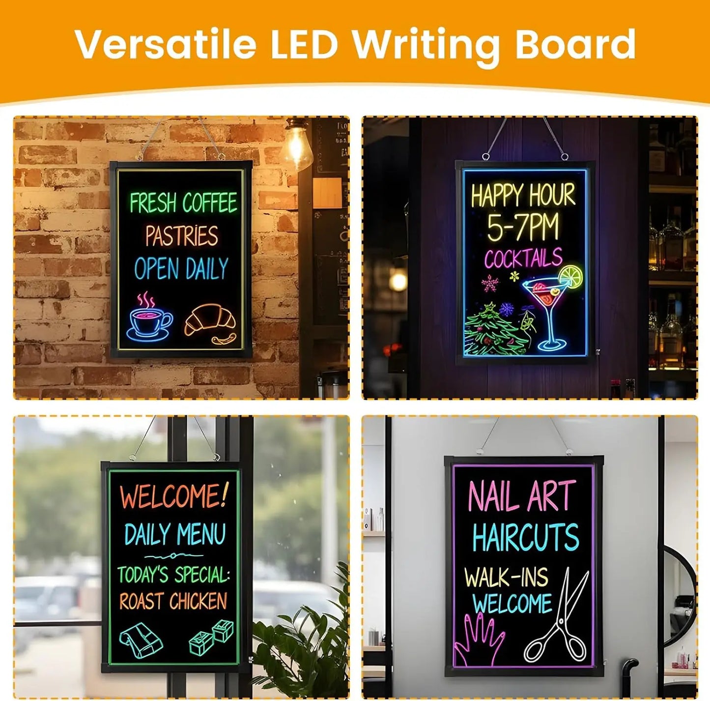28x20 Inch LED Neon Message Board with Remote, 12 Colors & Flashing Modes, Erasable Menu Sign for Restaurants and Parties