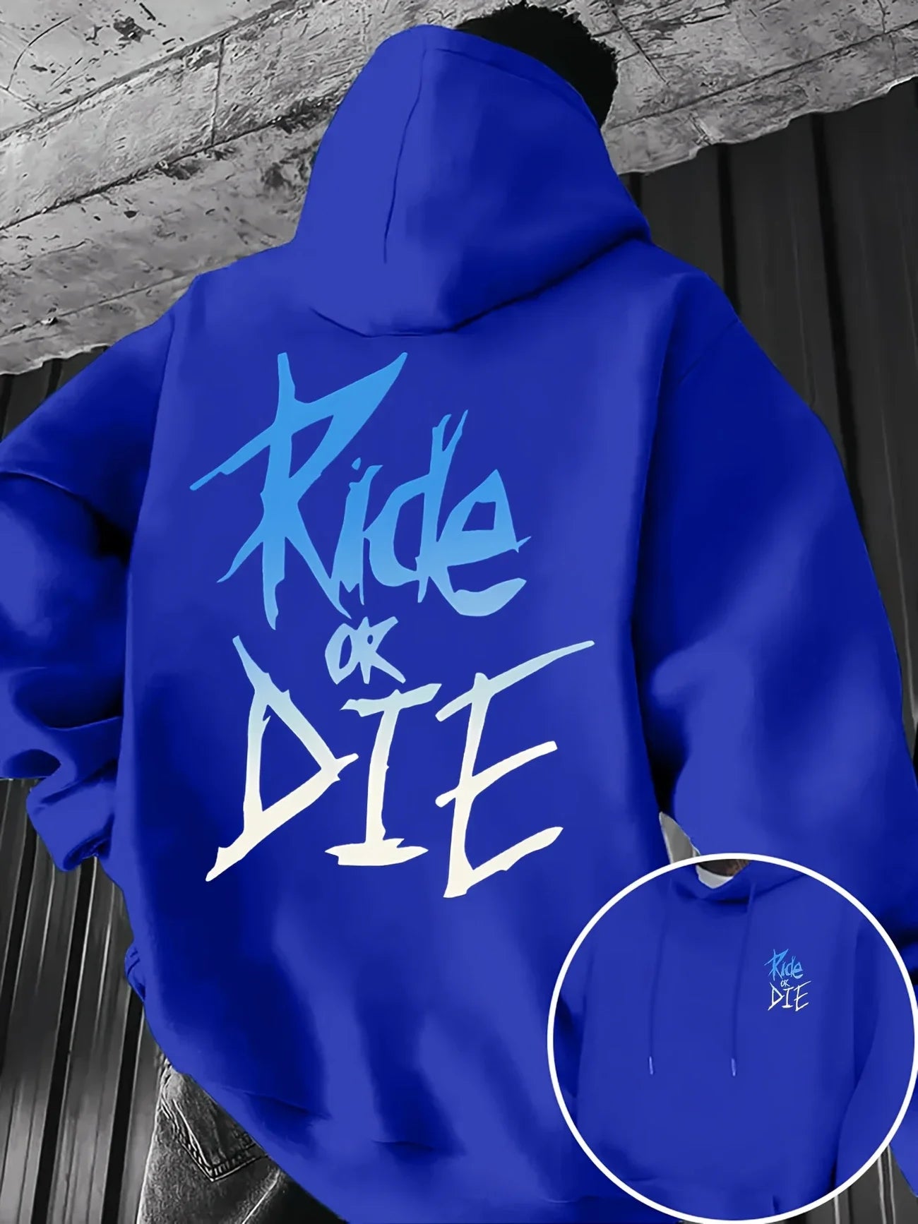 Ride or Die Graffiti Print Street Kangaroo Pocket Men Hoodie Casual Fashion Trend Autumn Winter Fleece Sweatshirt Clothing Top