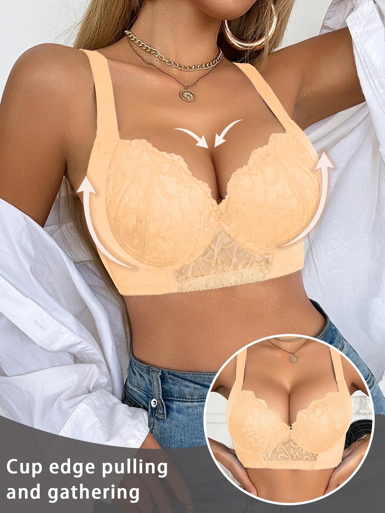 Push UP Bra for Women Lace Trim B C Cup Padded Bust Enhancing sexy bras Side Support Function Comfortable bra