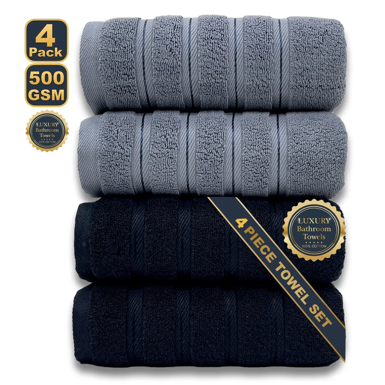 Black 4pcs XXL Bath Towel Set 100% Egyptian Cotton 70x140cm Soft Absorbent Quick-Dry Towels for Bathroom And Spa Drop Shipping