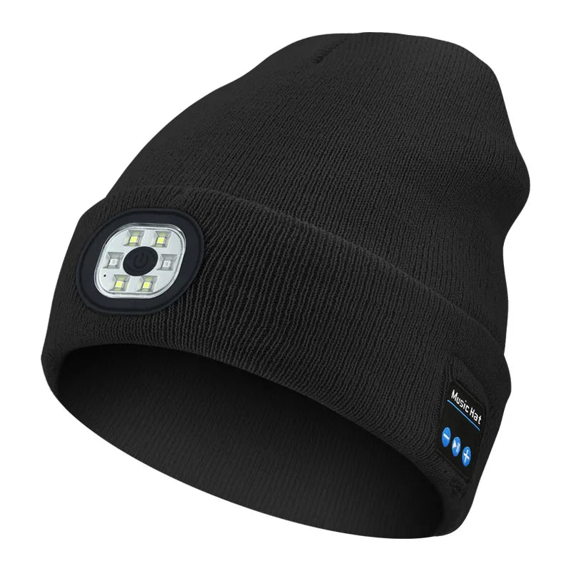 Bluetooth Beanie - Night Run Marathon Night Fishing Bluetooth LED Light Warm Cap USB Rechargeable Music Knitted Cap 3 Gear Light Adjustment Cap