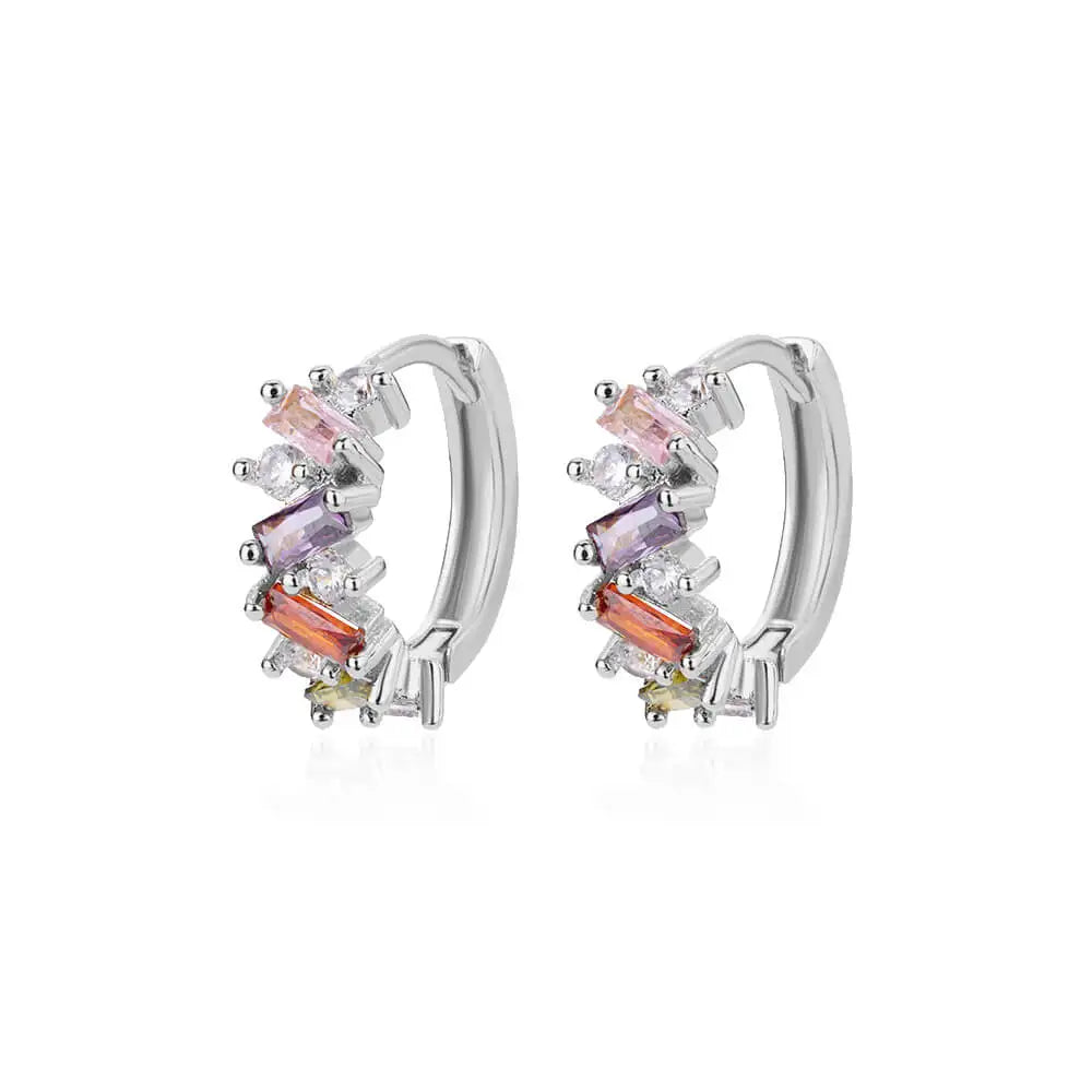 Rainbow Cubic Zirconia Hoop Earrings For Women 2023 Trending Round Gold Plated Stainless Steel Earrings Luxury Jewelry Gifts