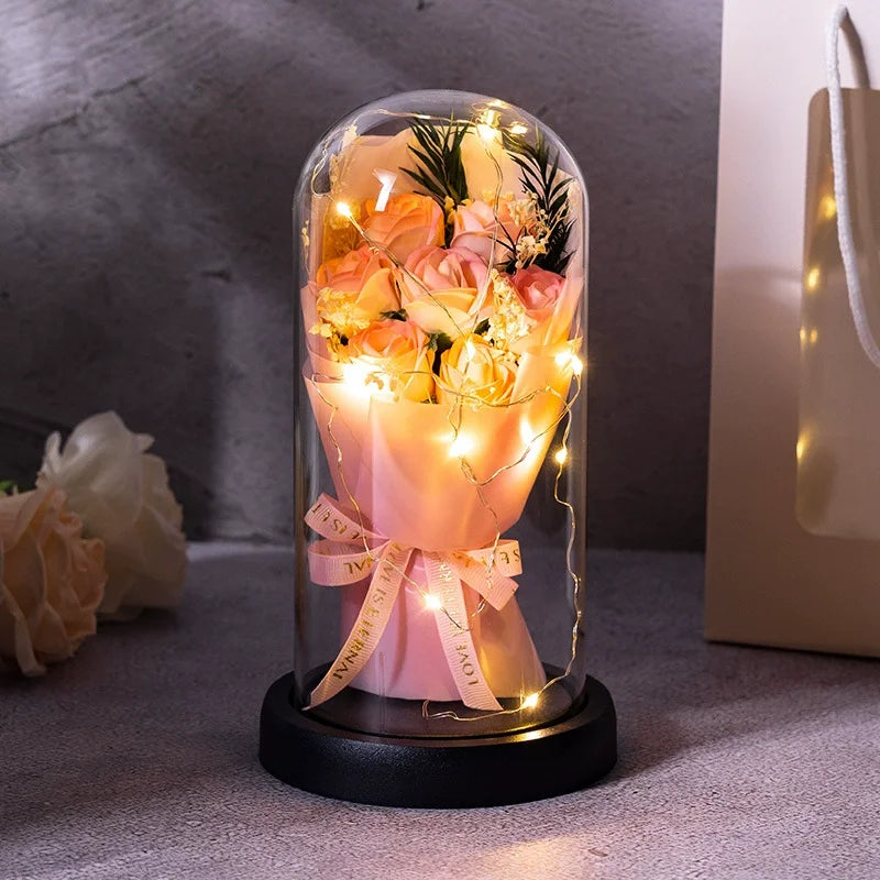 Rose Eternal Life Flower Starry Sky Glass Cover Living Room Decor Gift for Girlfriend Birthday Gift Valentine's Day Mother's Day