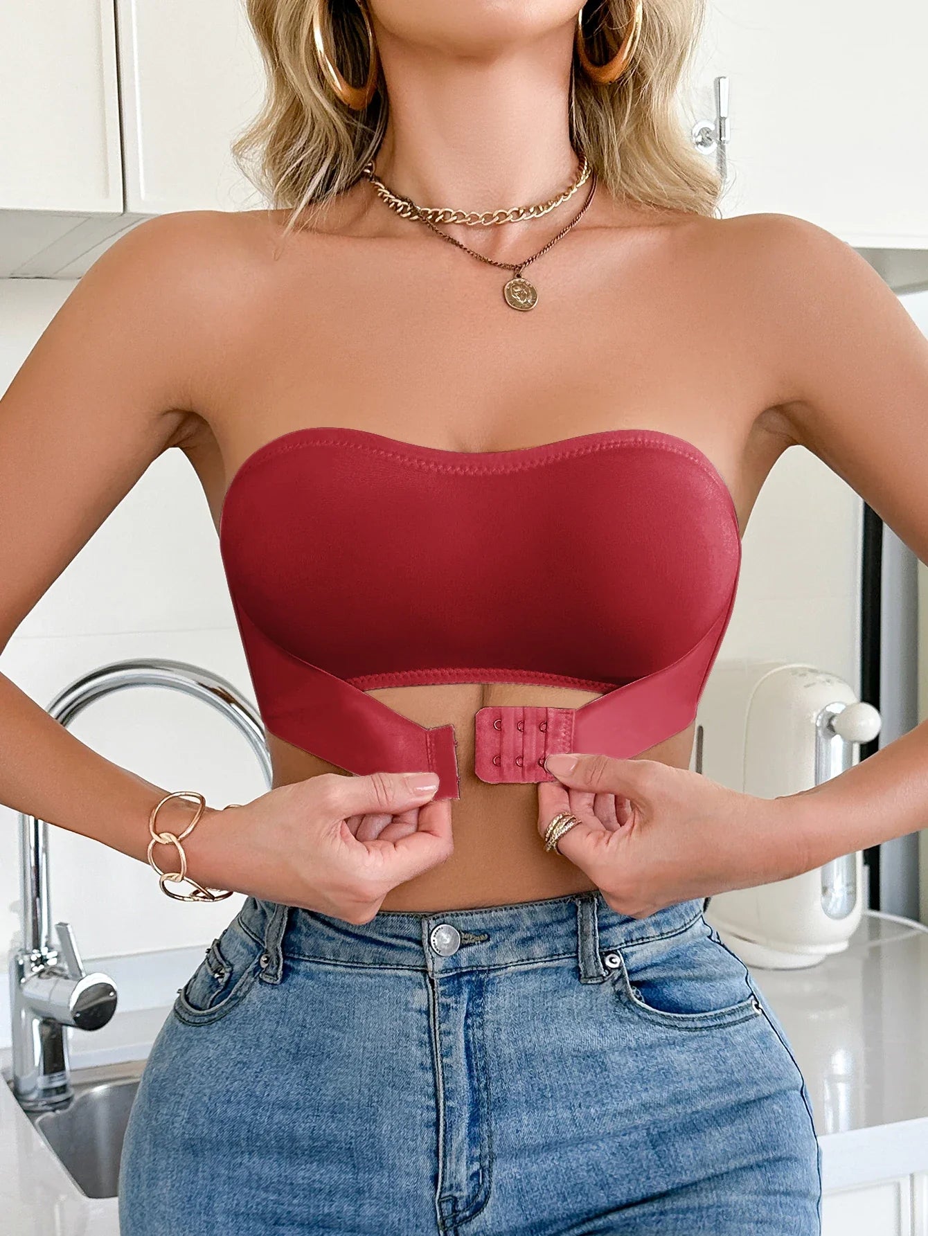 Daily Strapless and Wireless Women's Bra, Seamless Unlined Comfortable Push-up Trendy Solid Color Lingerie