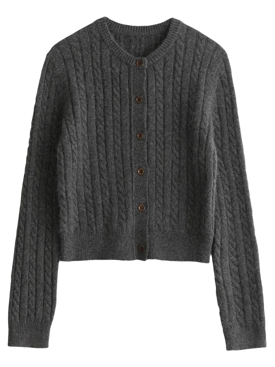 Red Round Neck Cardigan Twisted Raccoon Hair Knit
