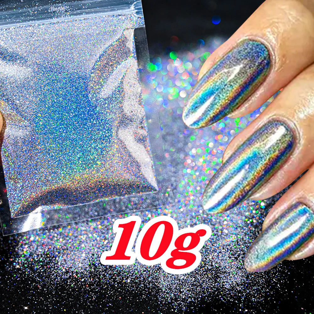 10g Holographic Laser Christmas Red Glitter Powder 0.2mm Rainbow Sparkly Red HOLO Powder 3D Dazzling Glitter Manicure Powder