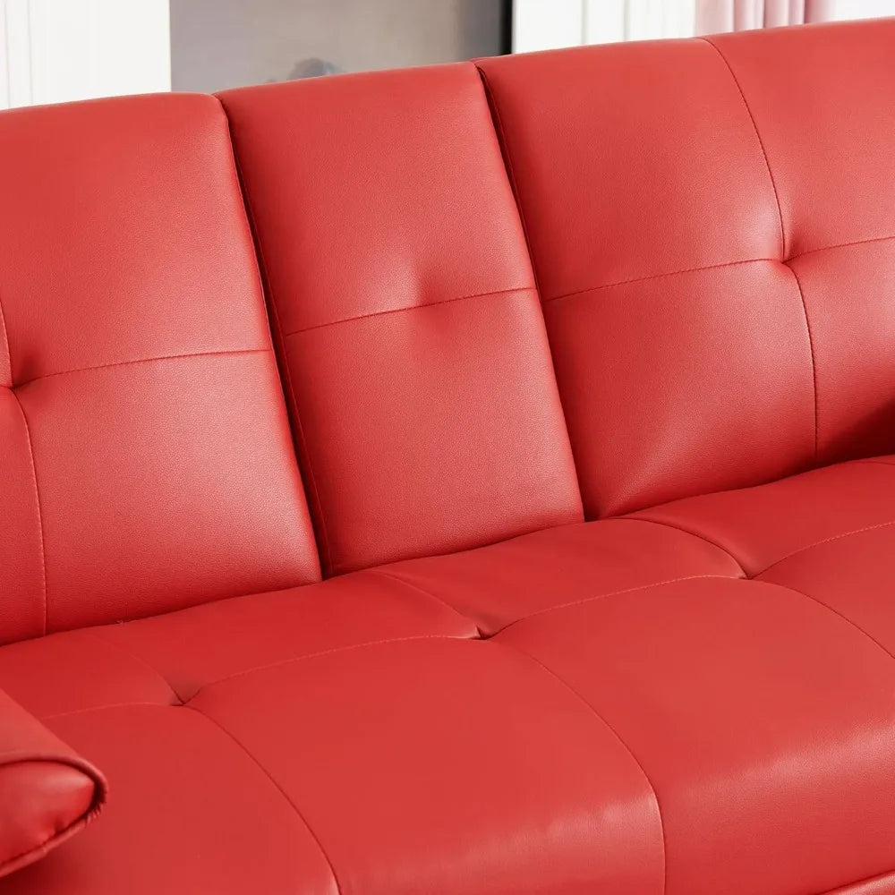Folding Sofa Bed with Adjustable Angles, Cup Holders, and Recliner Features - Modern Convertible Loveseat Sleeper Couch