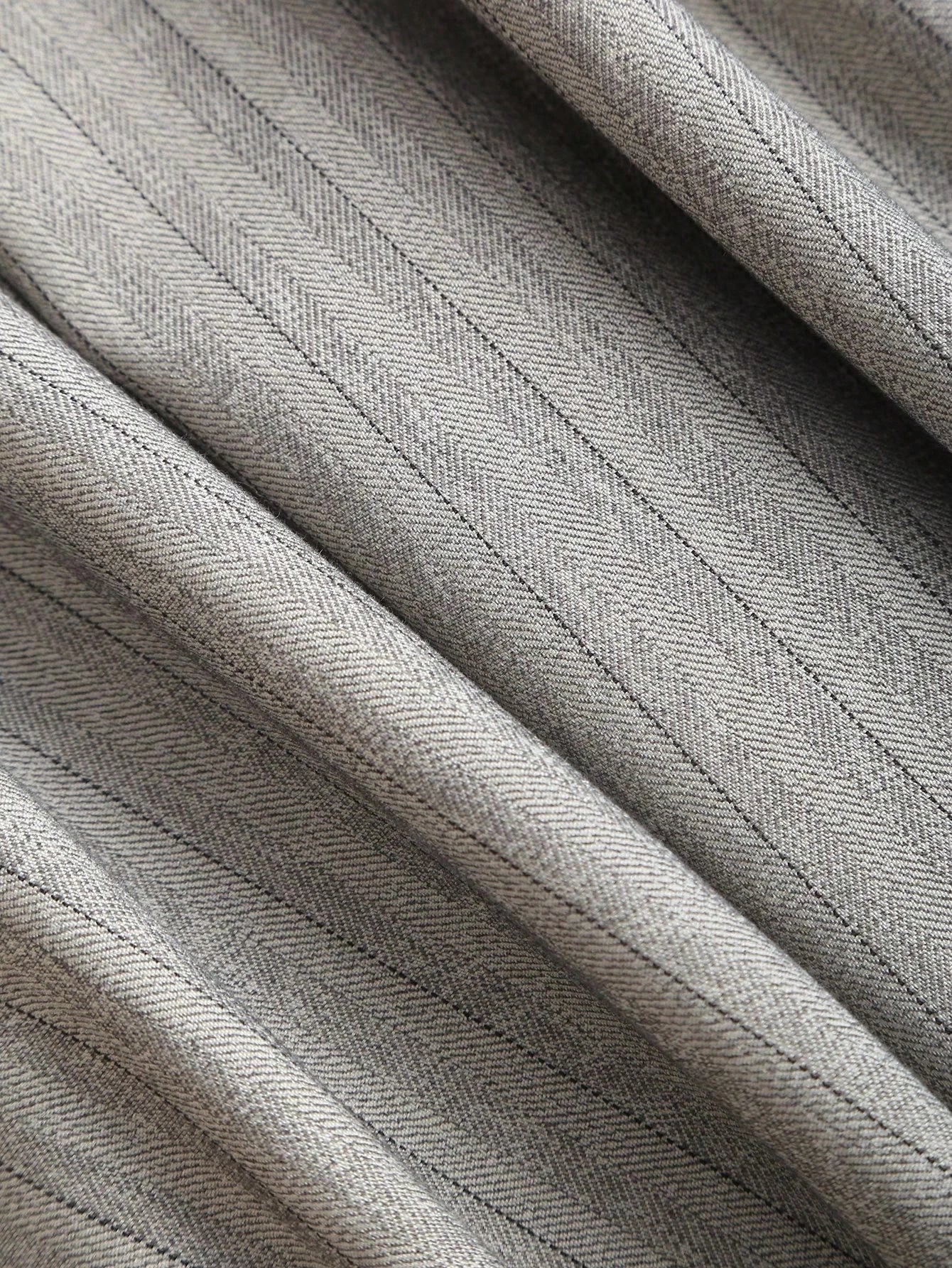Women's Elegant Grey Striped Pleated Office Lady Pants Casual Wide Leg Loose Long Trousers Spring/Fall