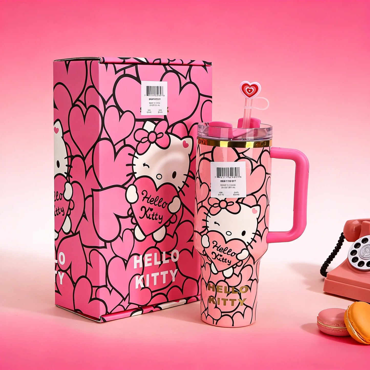 Sanrio Hello Kitty 40oz Quencher Tumbler With Handle Red Pink Portable Car Cup Anime Gift Merchandise For Fans In Stock