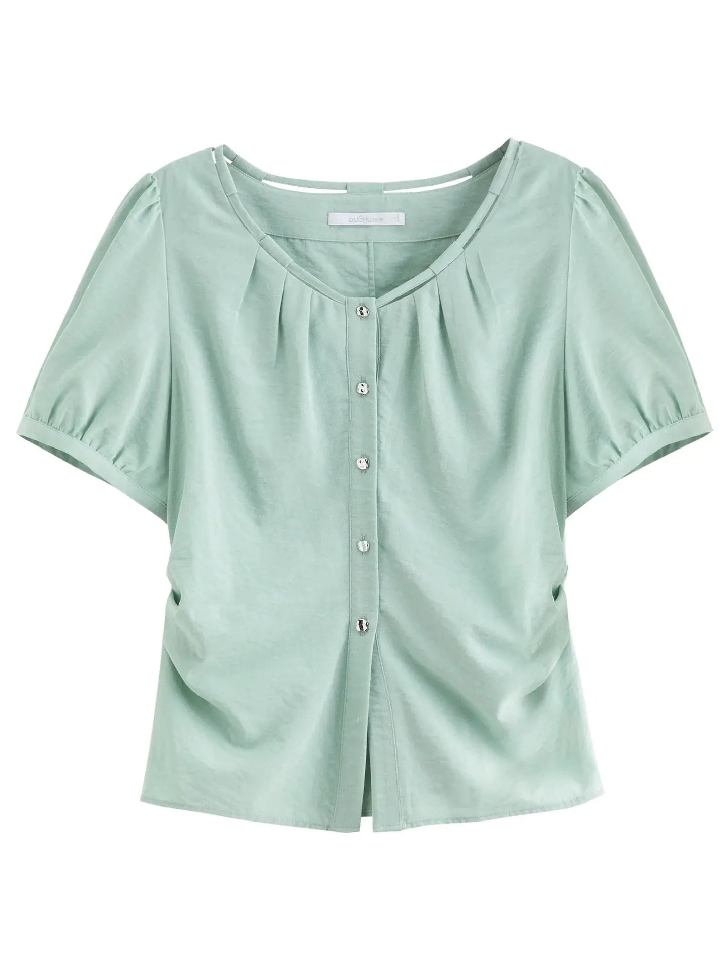 Pleated Short-Sleeve Shirt + Slim Skirt for Summer.