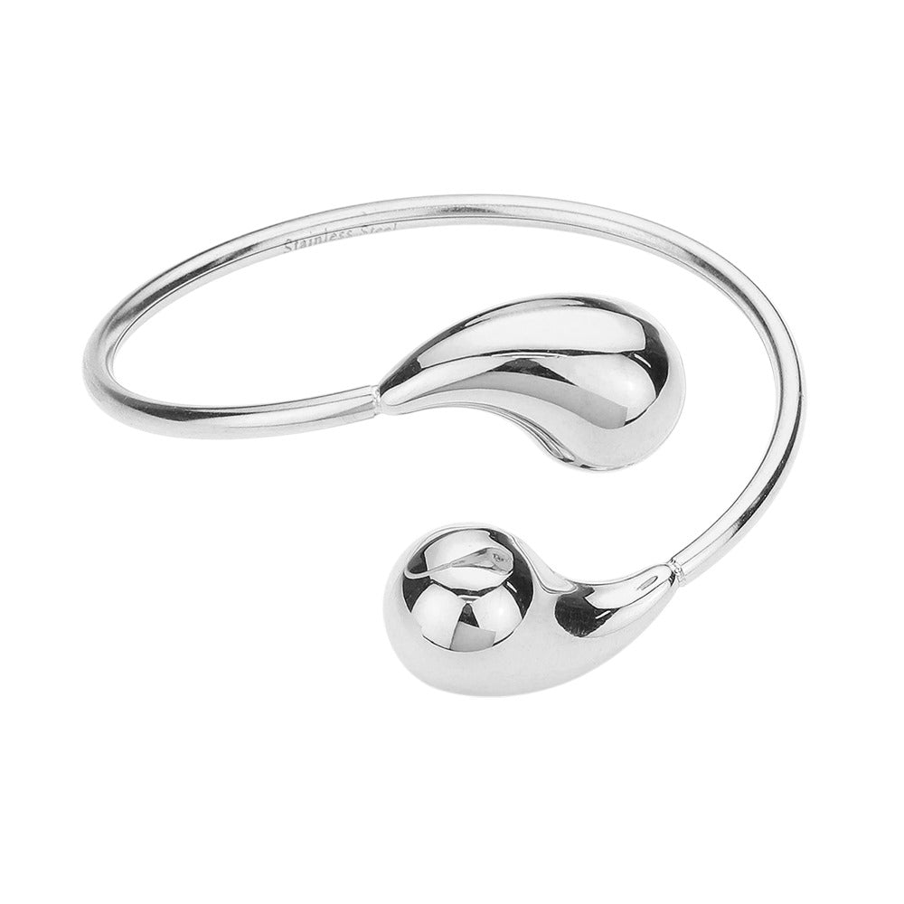Stainless Steel Teardrop Tip Wire Bangle Bracelet