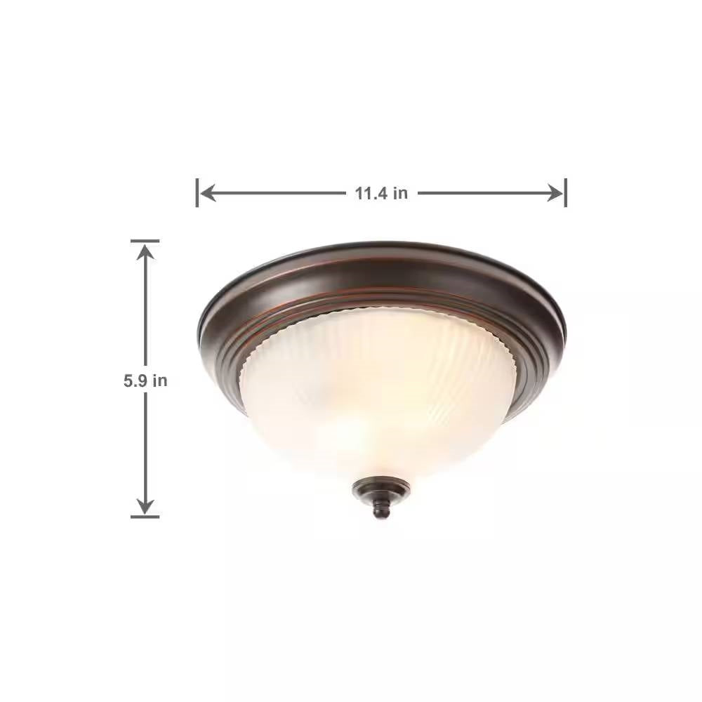 Round 11-inch Bronze Finish Ceiling Light with Frosted Glass Shade - Flush Mount-4