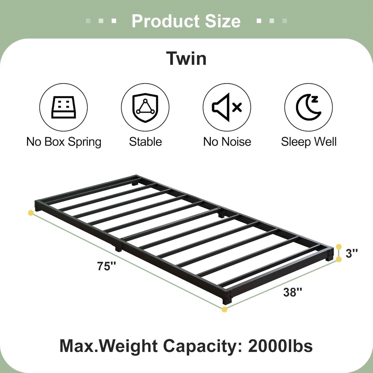 Twin size 3-inch Low Profile Heavy Duty Metal Bed Frame in Matte Black-4