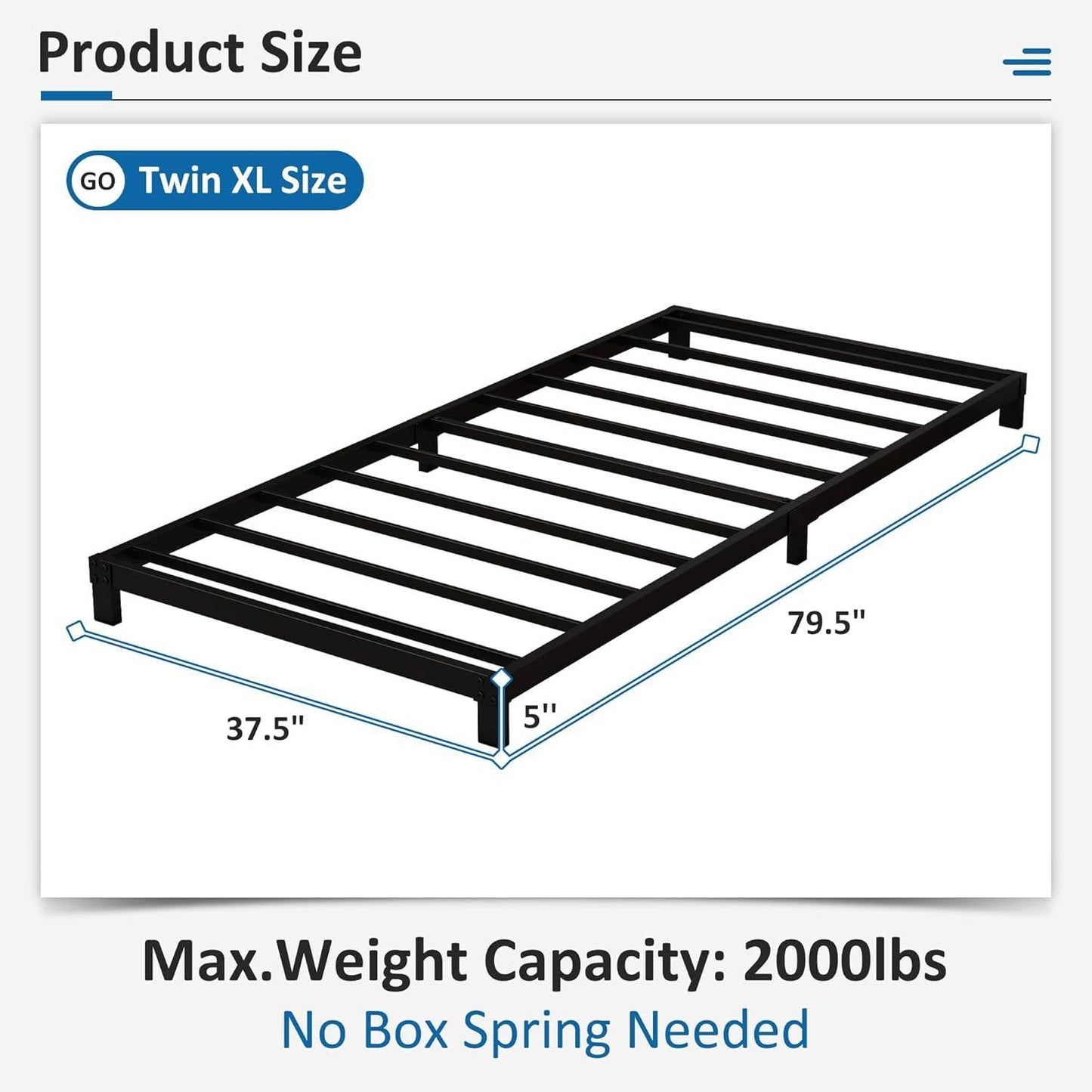 Twin XL size 5-inch Heavy Duty Metal Bed Frame with 3,000 lb. Weight Capacity-4