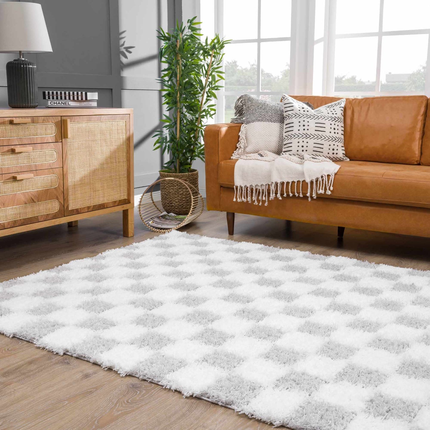 Atira Gray Checkered Area Rug-5