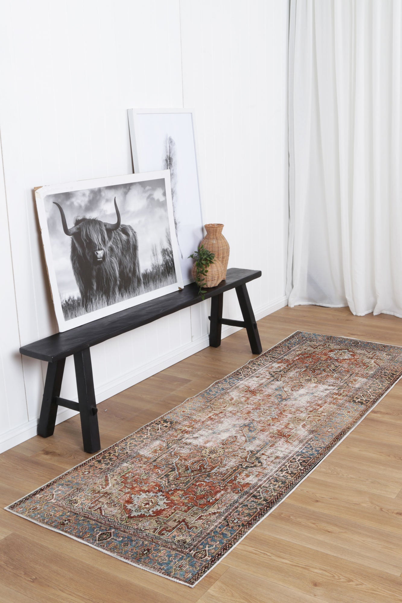 Sophia Heritage Geometric Design in Grey & Beige : Runner Rug-3