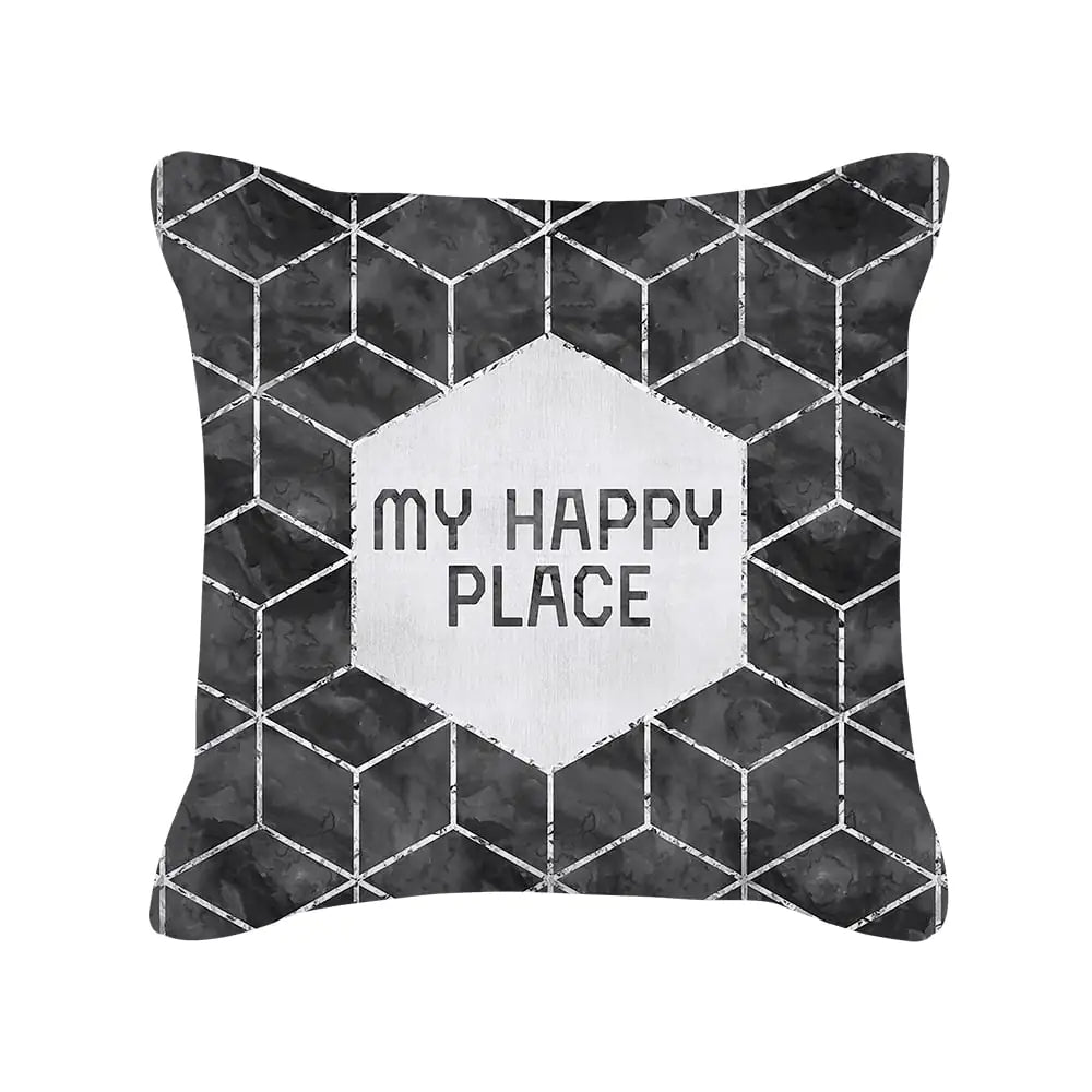 Silver Grey Geometric Print Peach Skin Throw Pillow