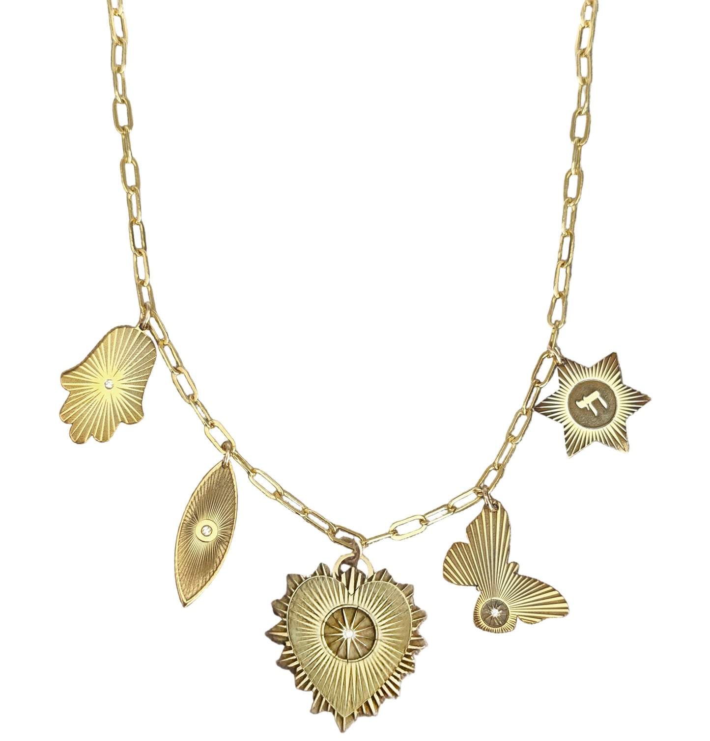 Vesta Heart Five Charm Initial Necklace