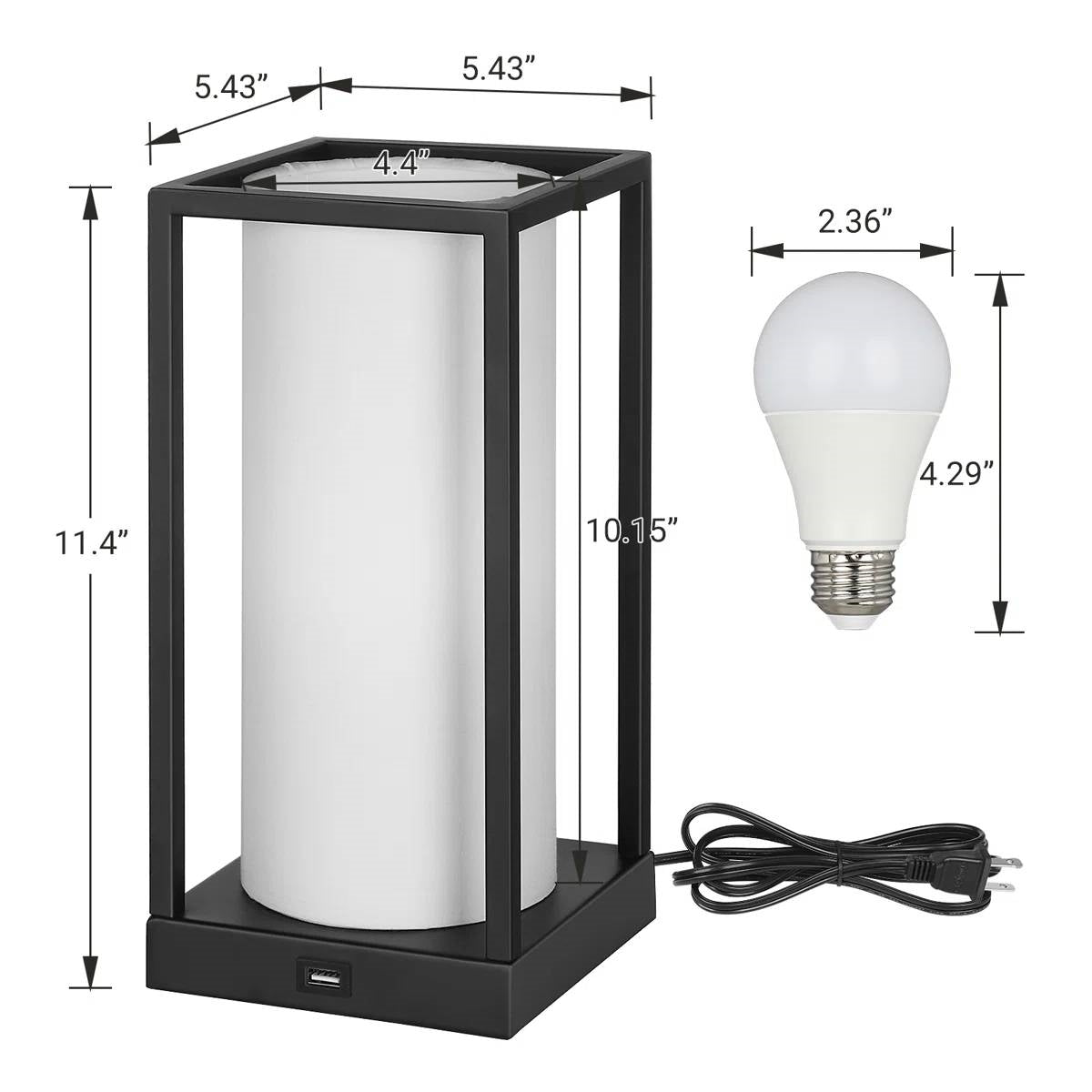 Set of 2 - Japanese Style USB Table Lamp with White Linen Shade and LED Bulbs-4