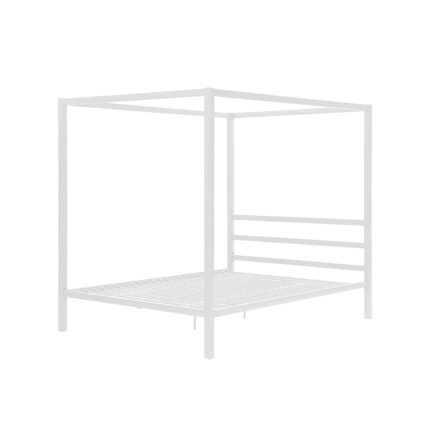 Queen size Modern White Metal Canopy Bed - No Box-Springs Required-3