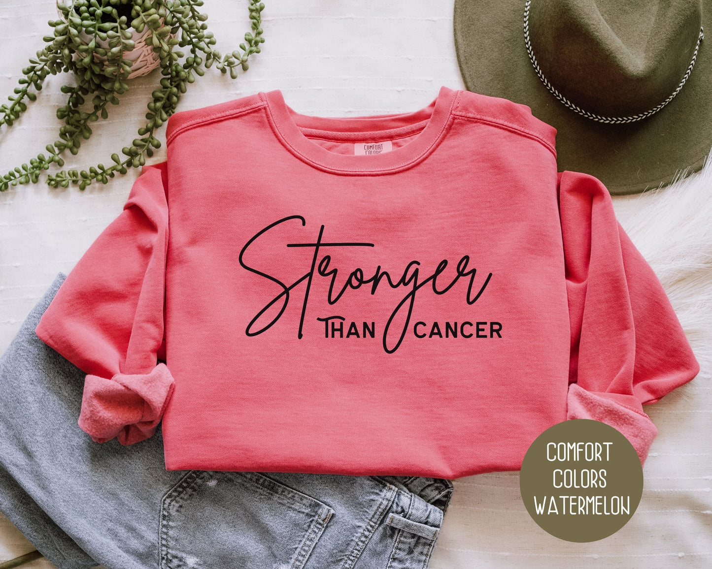 Stronger Than Cancer Comfort Colors Sweatshirt-5