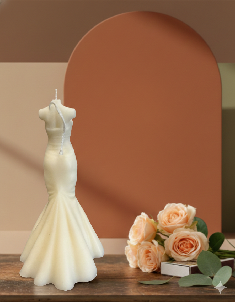 Wedding Dress Candle | Hand-Poured Soy Wax Bridal Sculpture-2