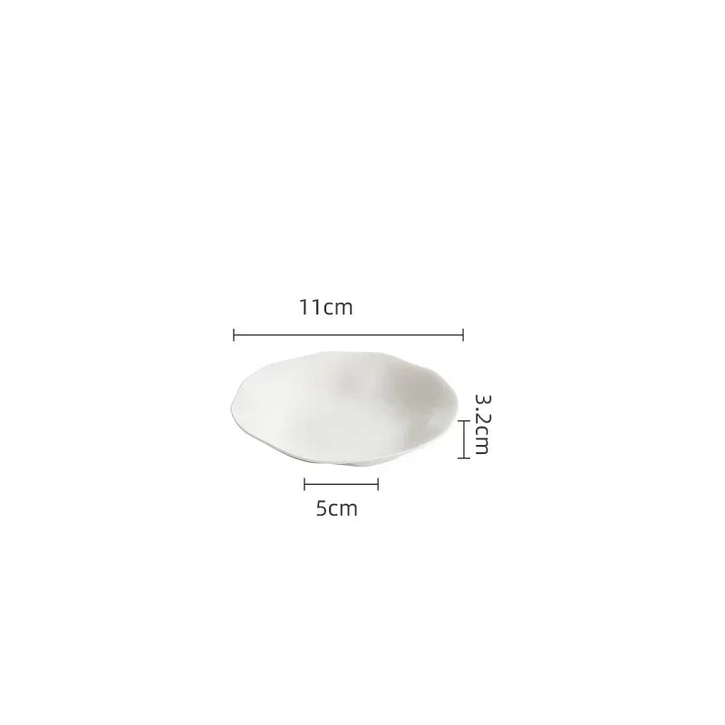 White ceramic plate with dimensions on a white background