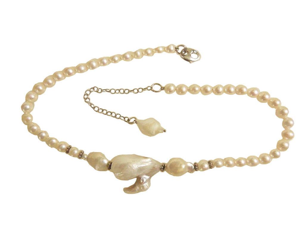 White on white on white. Jumbo baroque on baroque on round Chinese Freshwater Pearls-2