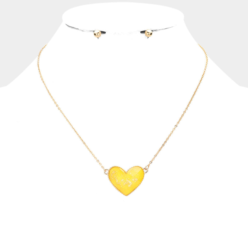 Gold Foil Detailed Heart Pendant Necklace