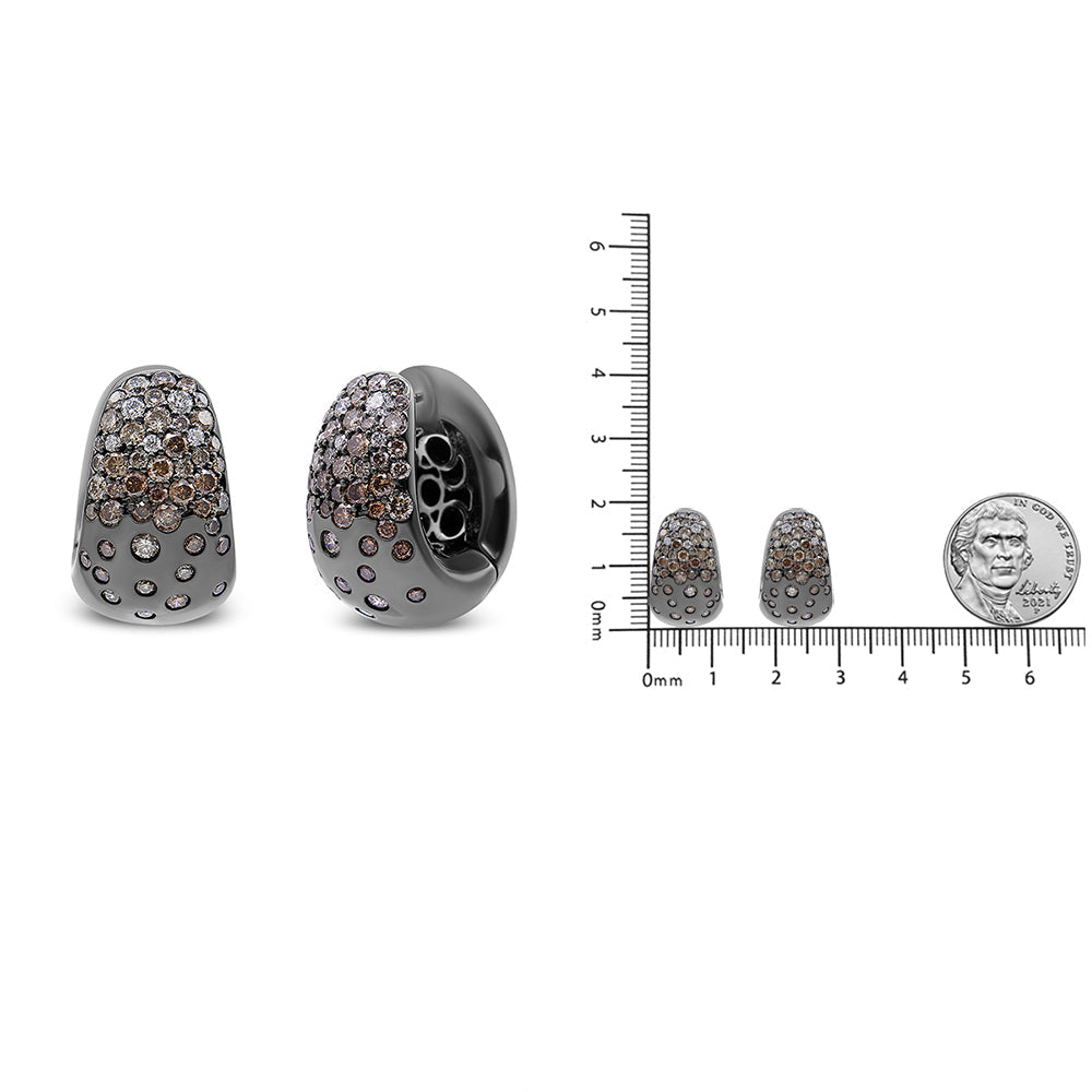 Black Rhodium over 18K White Gold 2 1/4 Cttw Prong and Bezel Set White and Brown Diamond Huggy Hoop Earring (F-G/Brown Color, VS1-VS2 Clarity)-4