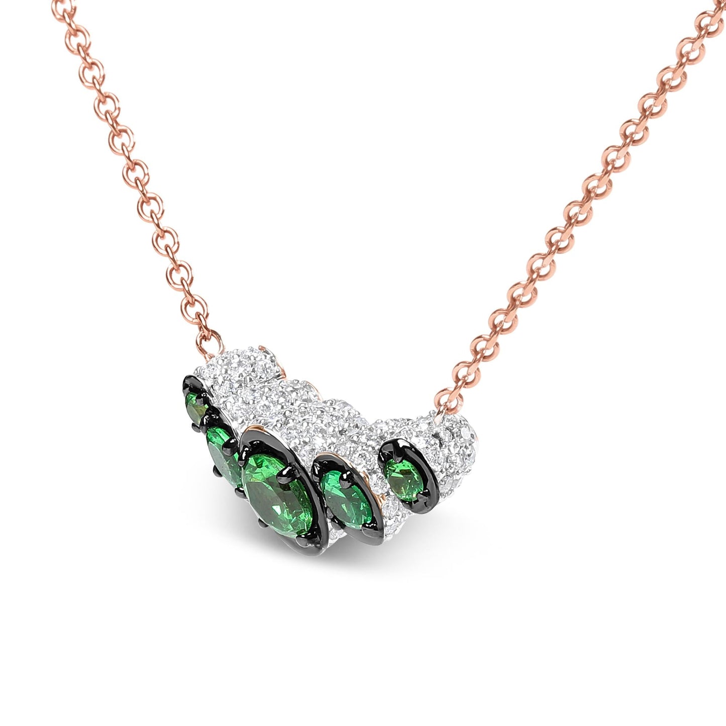 18K Rose Gold 3/4 Cttw Pave Diamonds and Graduated Green Tsavorite Gemstone Curved Bar Choker Necklace (G-H Color, SI1-SI2 Clarity) - Adjustable up to 14" - 16.5"-4