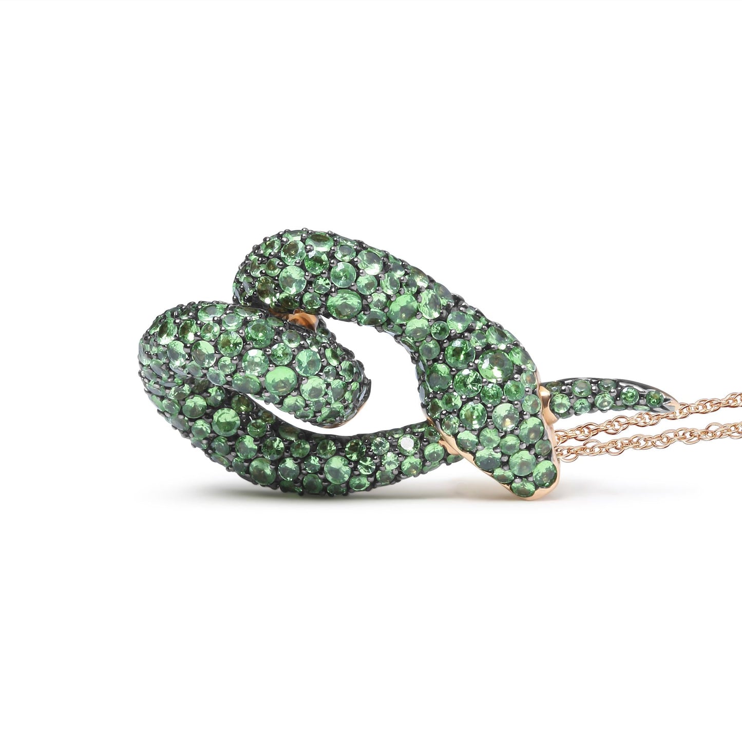 18K Rose Gold Round Green Tsavorite Gemstone Cluster Spiral Snake Design 18" Pendant Necklace (AAA+ Quality)-4