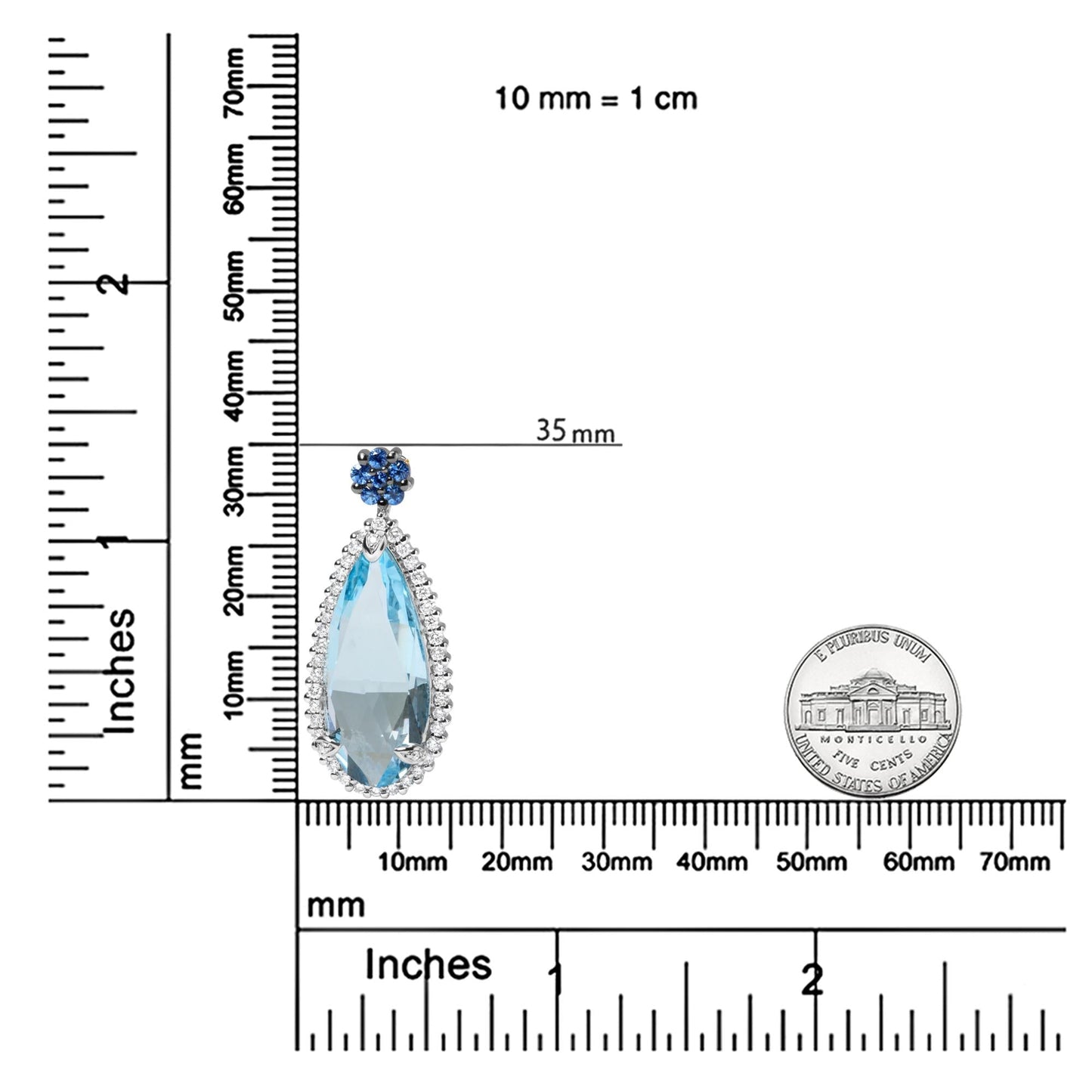 18K White Gold 3/8 Cttw Pave Set Diamond and Sky Blue Topaz and Blue Sapphire Gemstone Floral Teardrop Halo 18" Pendant Necklace (G-H Color, SI2-I1 Clarity)-4