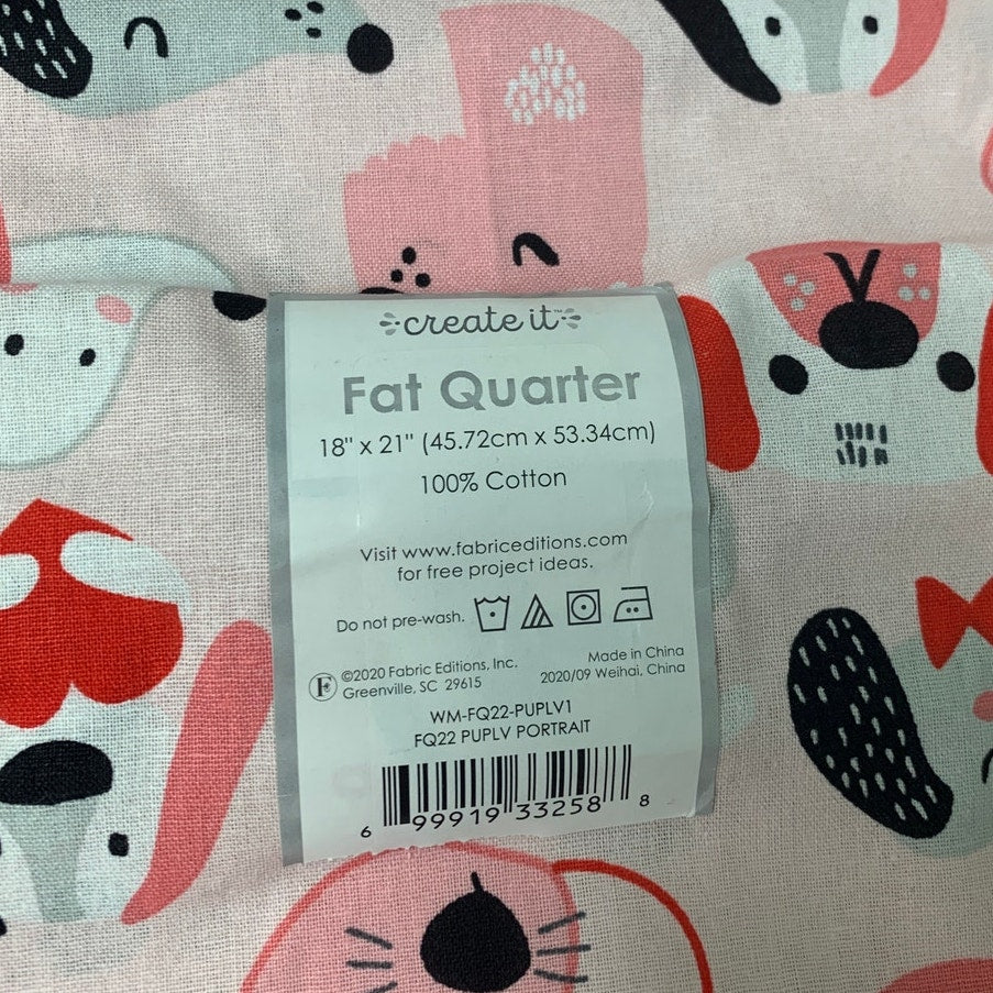 New Create It 18"X21" Valentine Puppy Dog Cotton Fat Quarter FQ Quilting Fabric