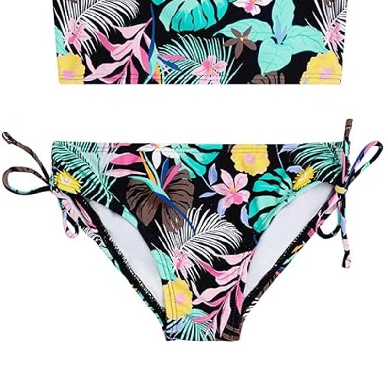 Kanu Surf Girl Size 6 Black Tropical Daisy UPF 50 Beach Halter Tankini Swim Suit