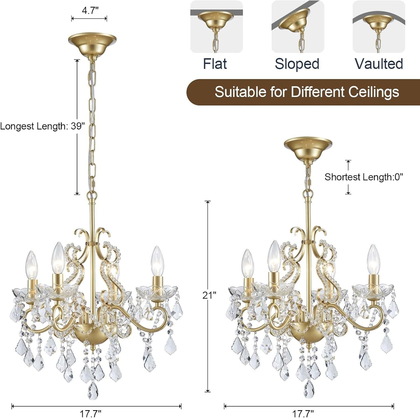 Modern K9 Crystal Chandelier 4 Light Matte Gold Pendant-4