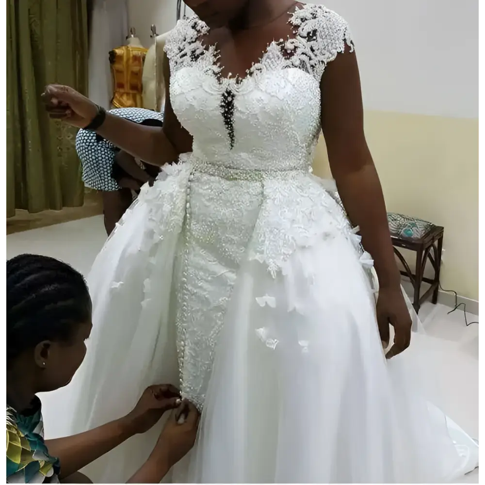 African Mermaid Detachable Lace Wedding Dress
