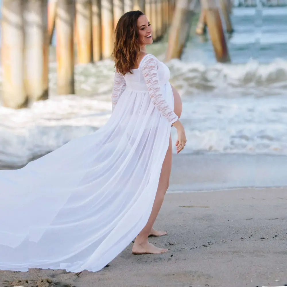 American White Sexy Long Sleeve Lace Maternity Dress